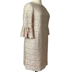 Cocktail Dress Lace Sheath Dress Jessica Howard Bell Sleeves Lt Beige Sz 8